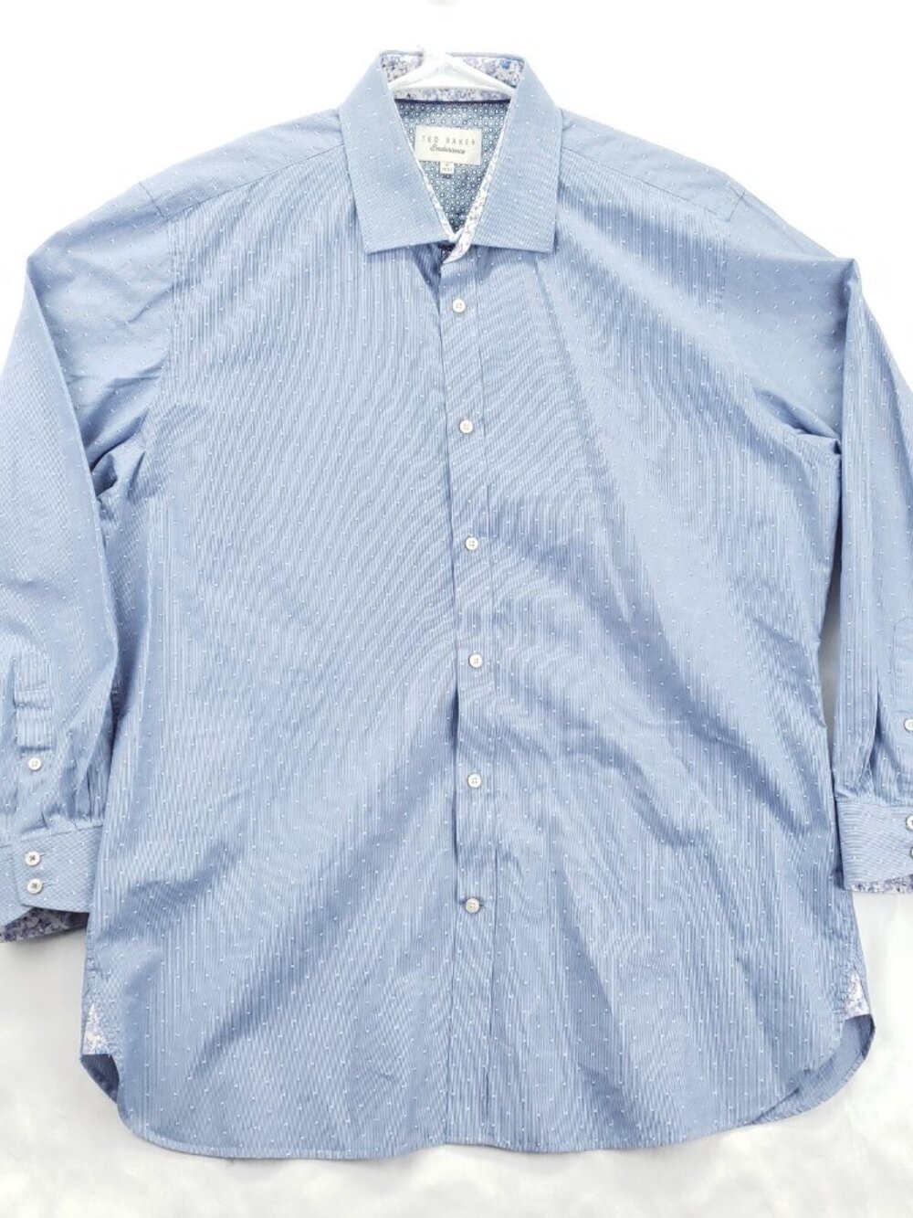Ted Baker Endurance Dress Shirt Mens 17 32/33 Blue White 100% Cotton Flip Cuffs